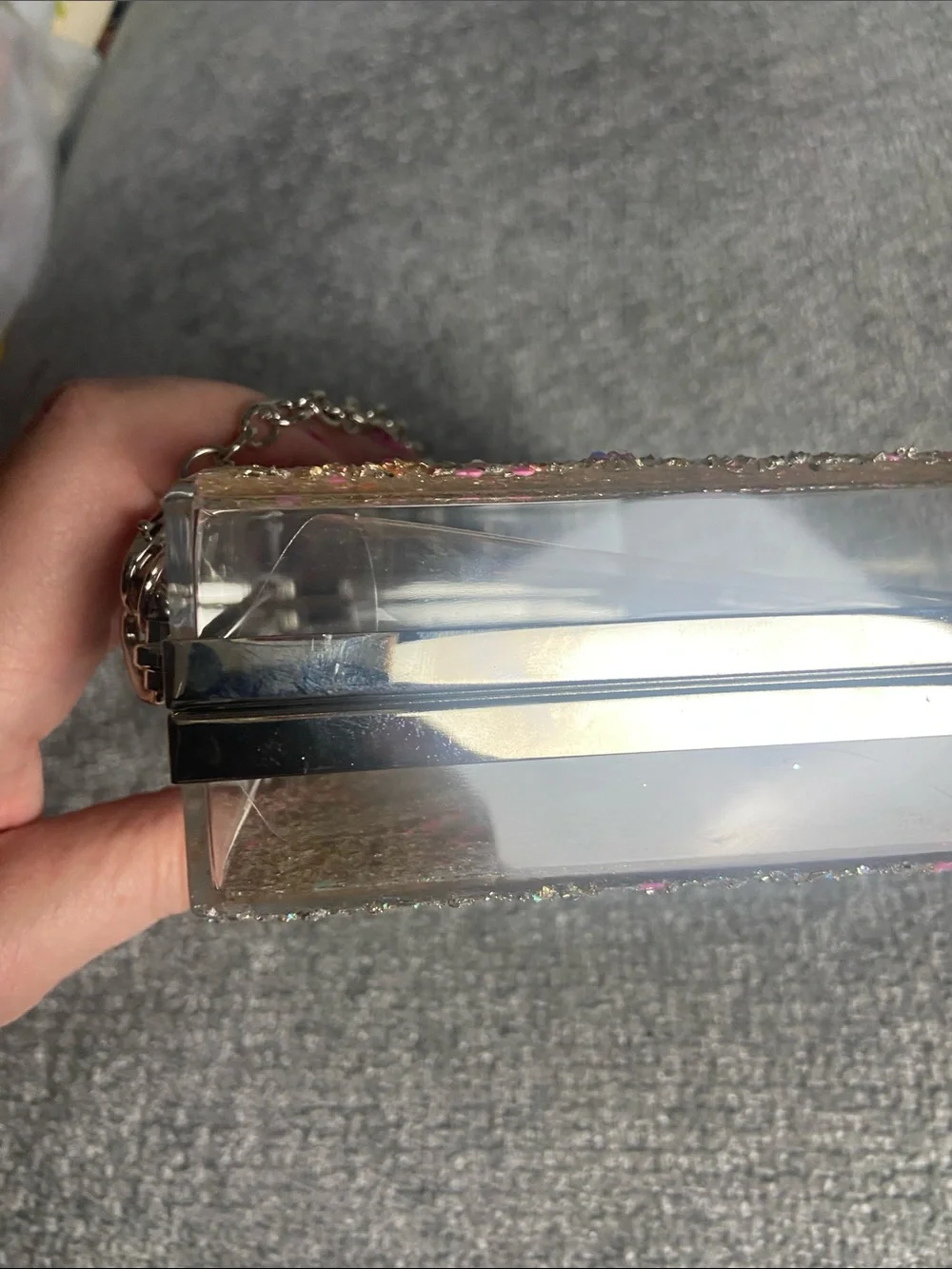 Glitter Evening Clutch Bag with Chain Strap - Champagne